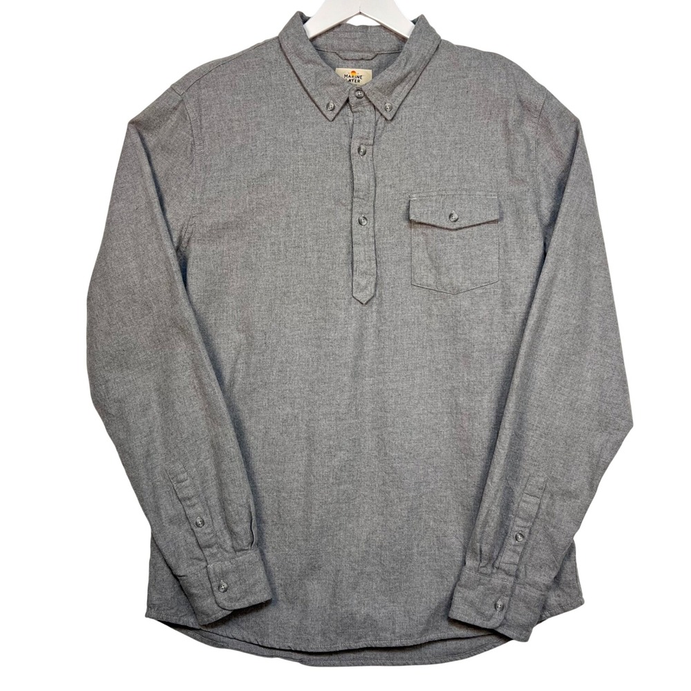 Marine Layer Gray Flannel Popover Shirt Mens L Long Sleeve Button Down Cotton